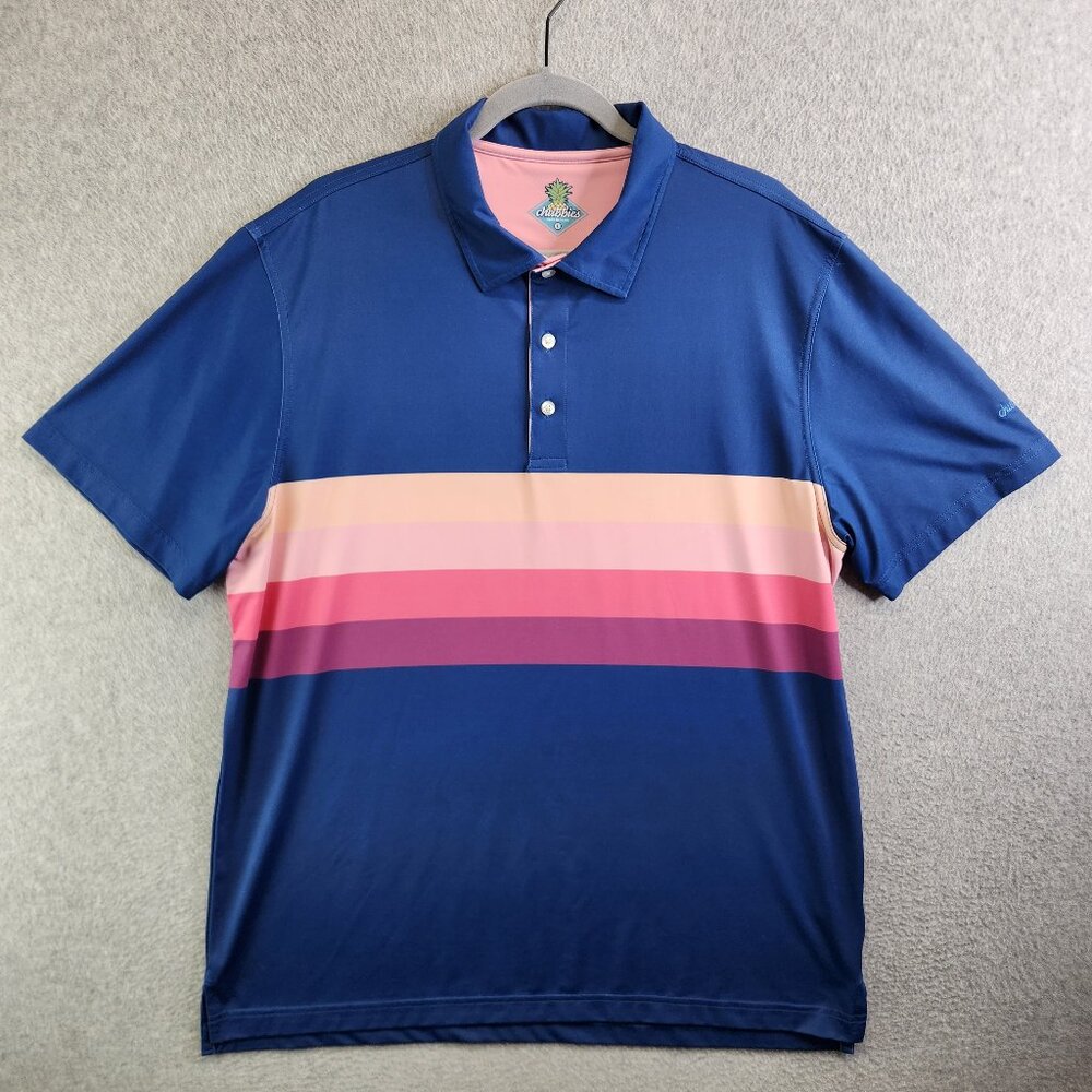 Chubbies Shirt Mens L Blue Pink Striped Golf Resotwear Performance Cooling
